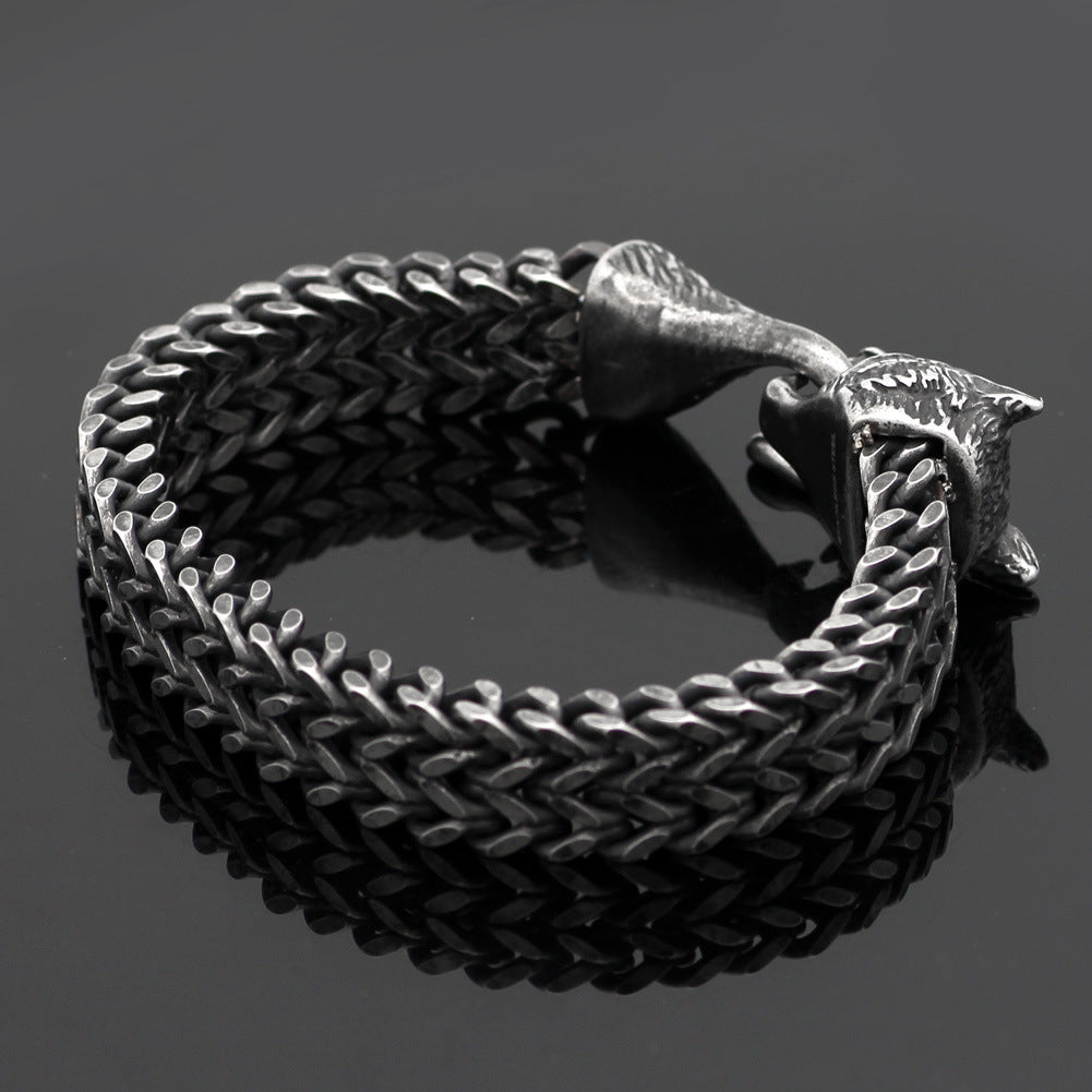 Mens Black Wolf Bracelet