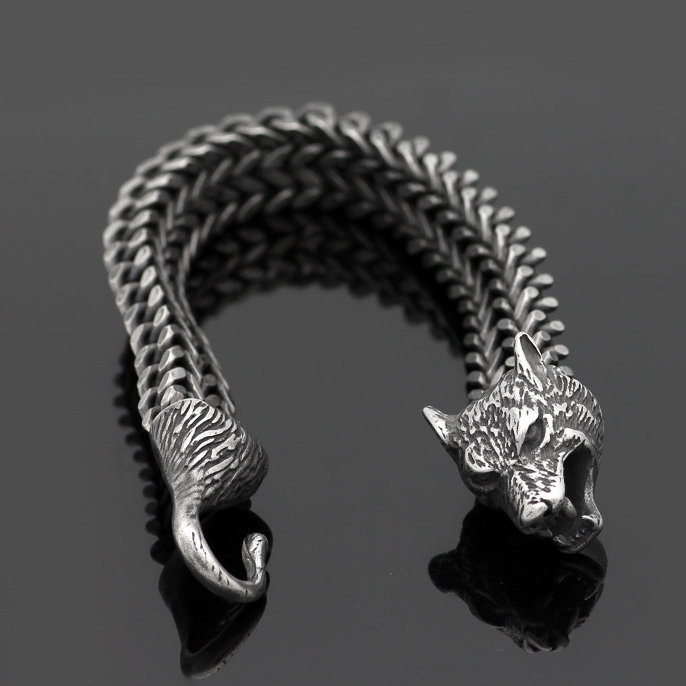 Mens Black Wolf Bracelet