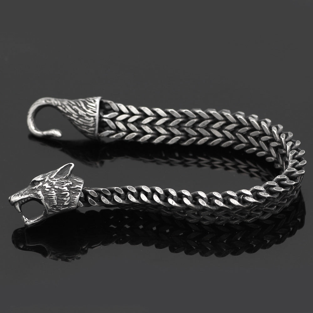 Mens Black Wolf Bracelet