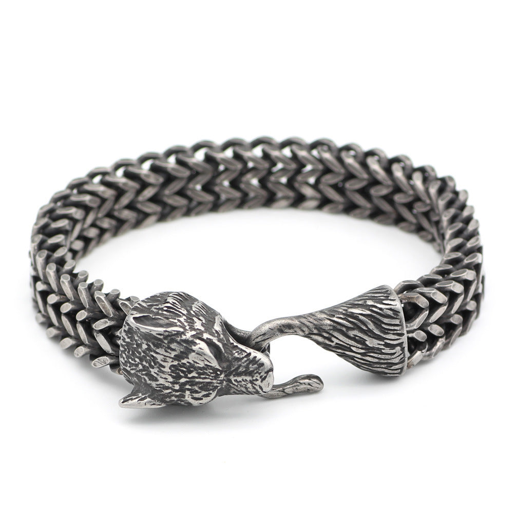 Mens Black Wolf Bracelet