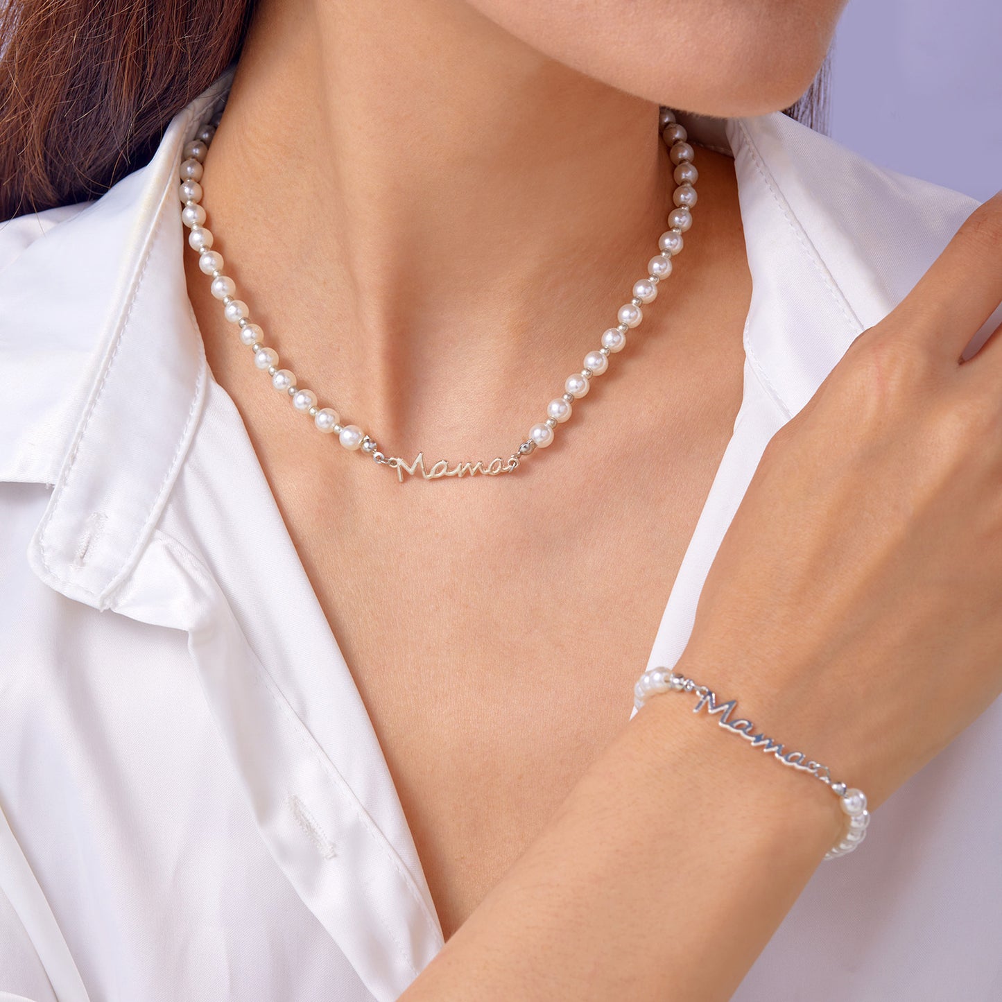 Mother's Day Letter Mama Pearl Necklace Bracelet Set