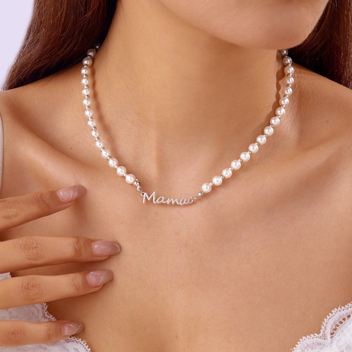 Mother's Day Letter Mama Pearl Necklace Bracelet Set