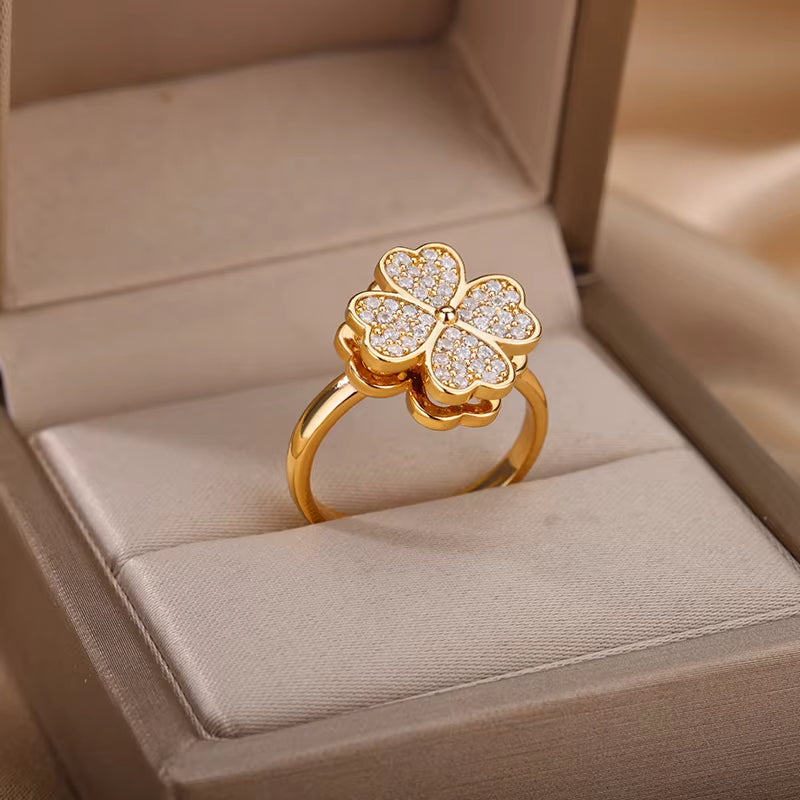 Kourtneys Lucky 4 Leaf Clover Anxiety Ring