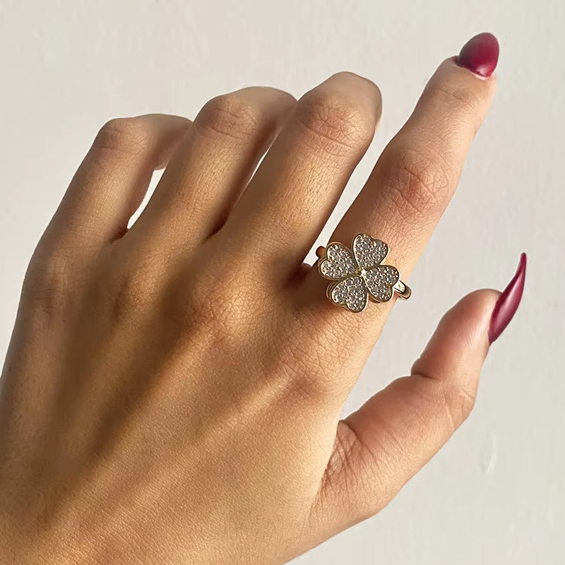Kourtneys Lucky 4 Leaf Clover Anxiety Ring