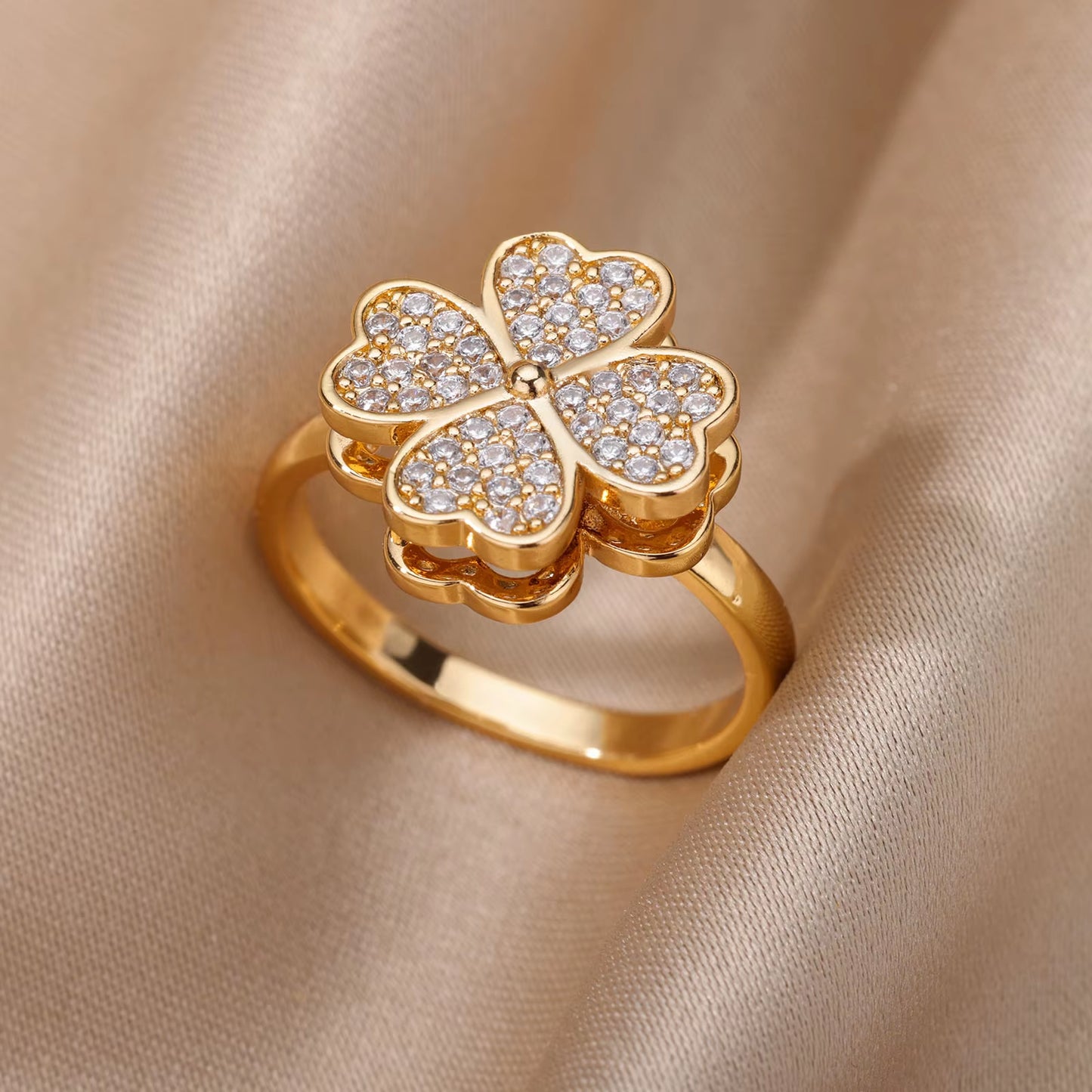 Kourtneys Lucky 4 Leaf Clover Anxiety Ring