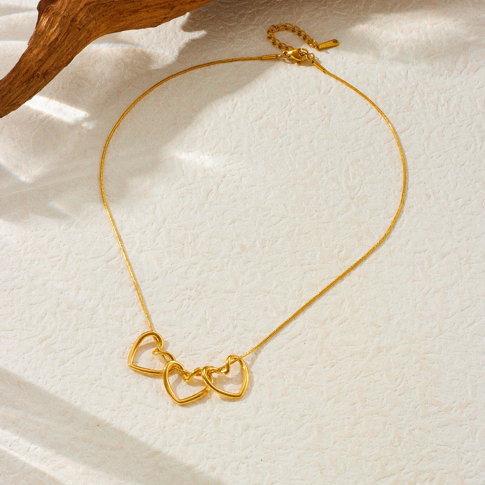 3 Hearted Gold Necklace