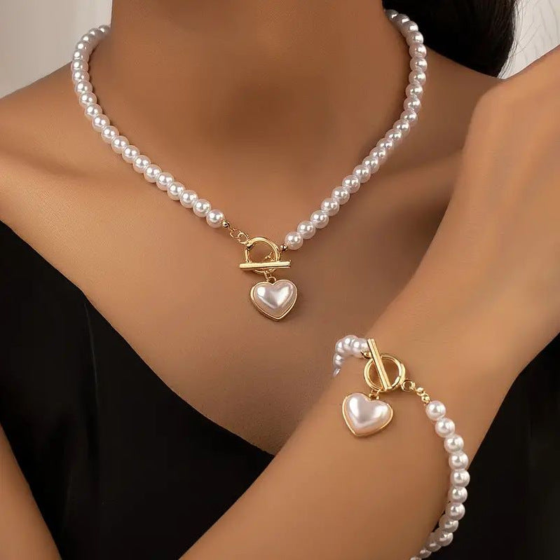 Granny Pearls love Necklace and Bracelet set