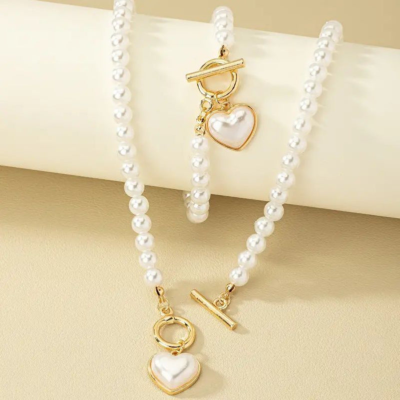 Granny Pearls love Necklace and Bracelet set