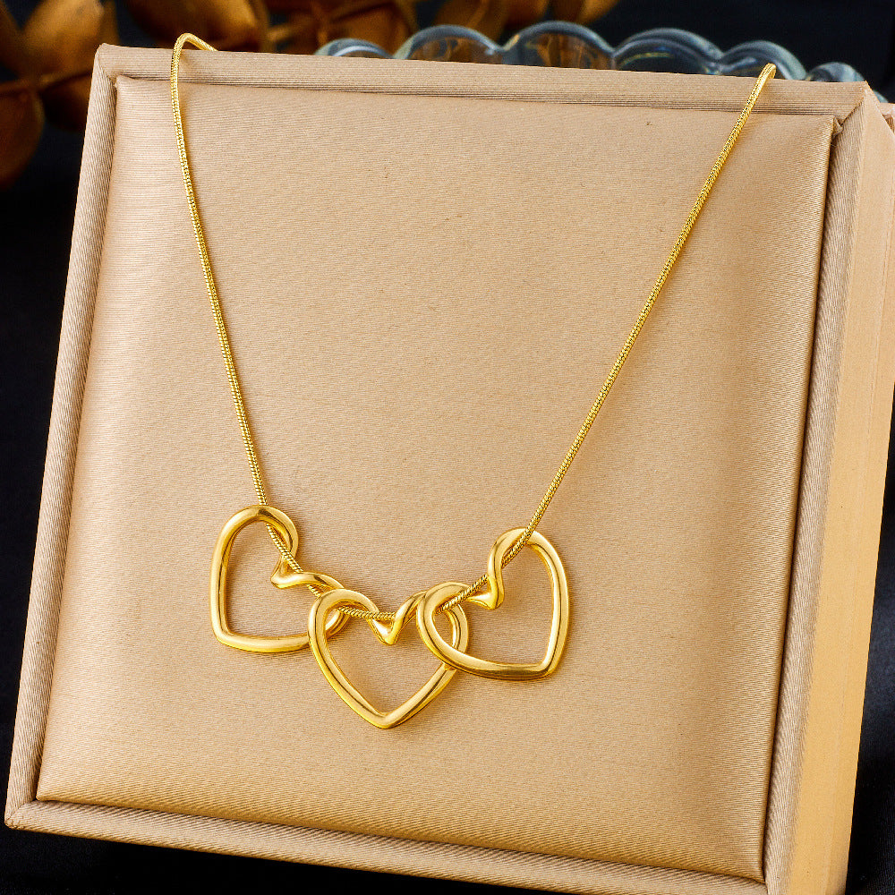 3 Hearted Gold Necklace
