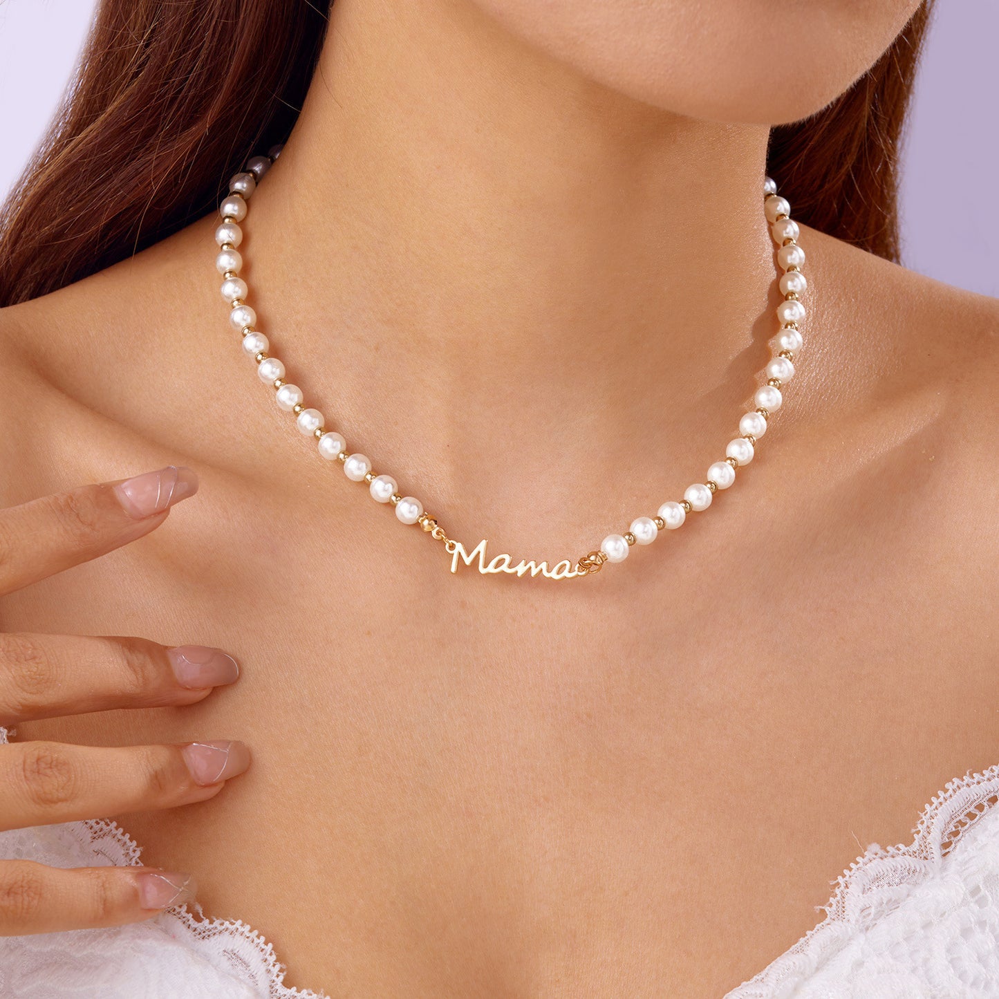 Mother's Day Letter Mama Pearl Necklace Bracelet Set