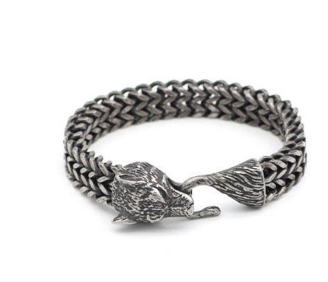 Mens Black Wolf Bracelet
