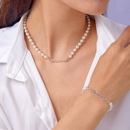 Mother's Day Letter Mama Pearl Necklace Bracelet Set