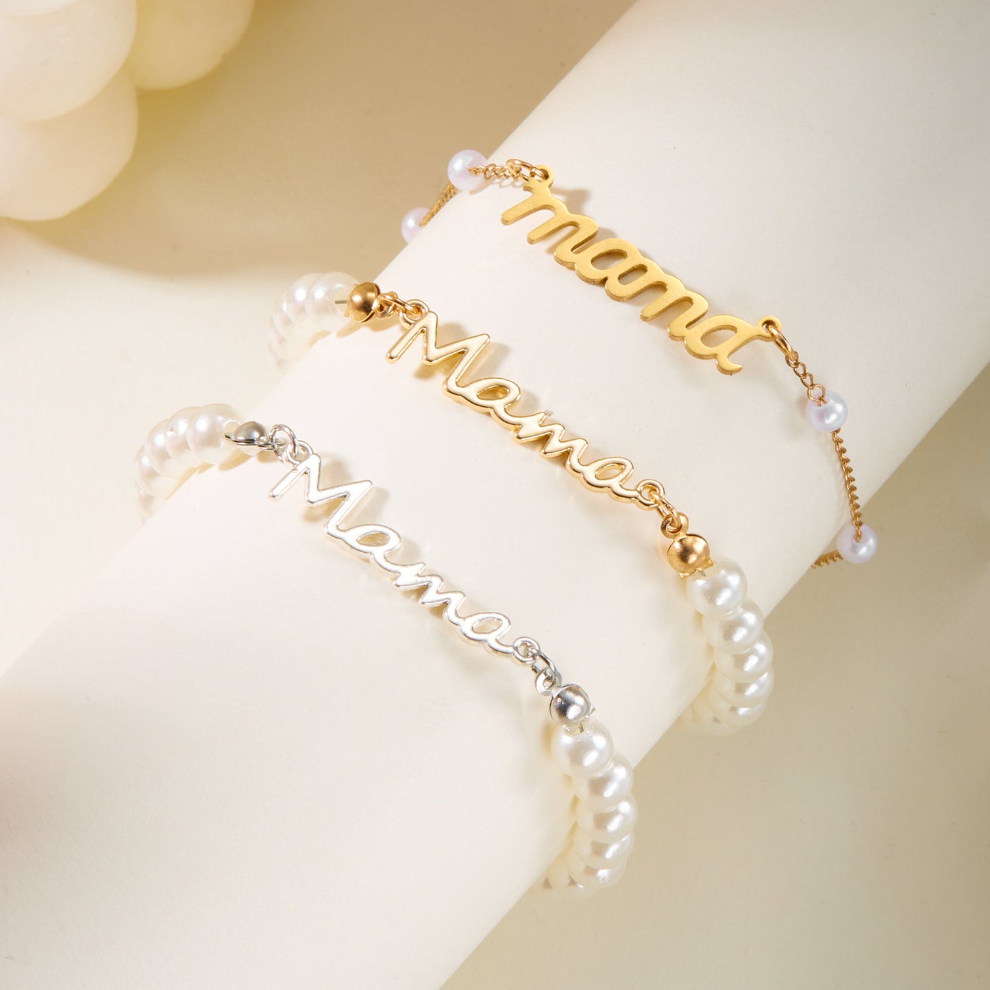Mother's Day Letter Mama Pearl Necklace Bracelet Set