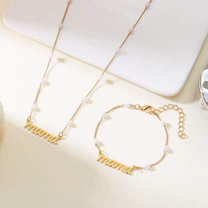Mother's Day Letter Mama Pearl Necklace Bracelet Set