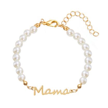 Mother's Day Letter Mama Pearl Necklace Bracelet Set
