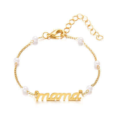 Mother's Day Letter Mama Pearl Necklace Bracelet Set
